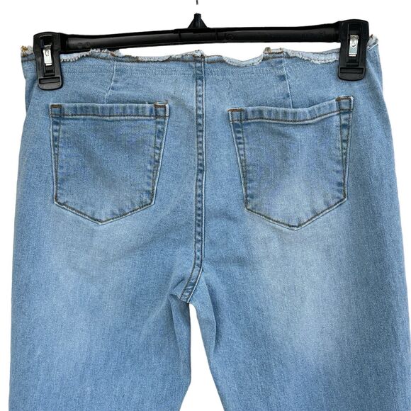 Fashion Nova JRS SZ 7 Flare Jeans Low-Rise Frayed Waist Distressed Stretch Blue - Picture 6 of 10